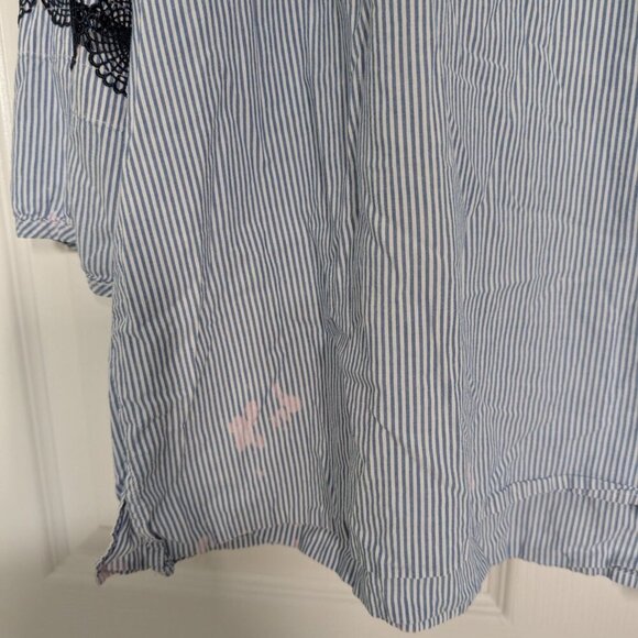 Talbots Stripe Shirt Womens Size 2X Blue 3/4 Sleeves Boho Lace Ruffle Cotton - Picture 11 of 15